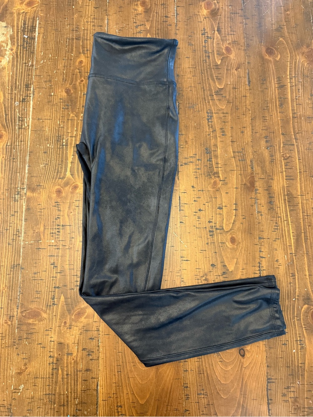 Spanx Women’s Faux Leather Leggings Black High Waisted Stretchy Sz L EUC